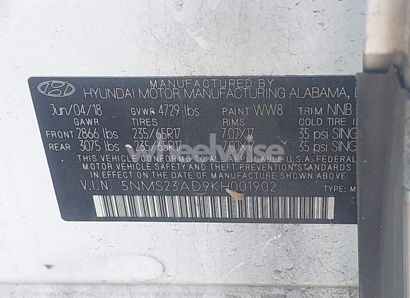 Photo 9 of 2019 Hyundai Santa FE SE (VIN 5NMS23AD9KH001902)