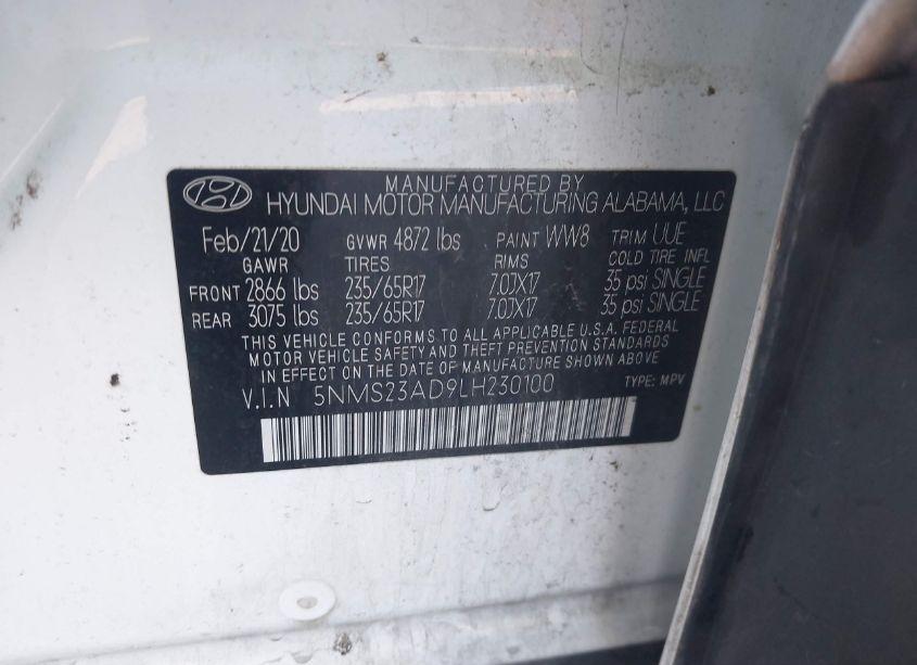 Photo 9 of 2020 Hyundai Santa FE SE (VIN 5NMS23AD9LH230100)