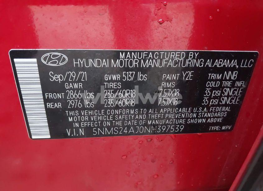 Photo 9 of 2022 Hyundai Santa FE SEL (VIN 5NMS24AJ0NH397539)