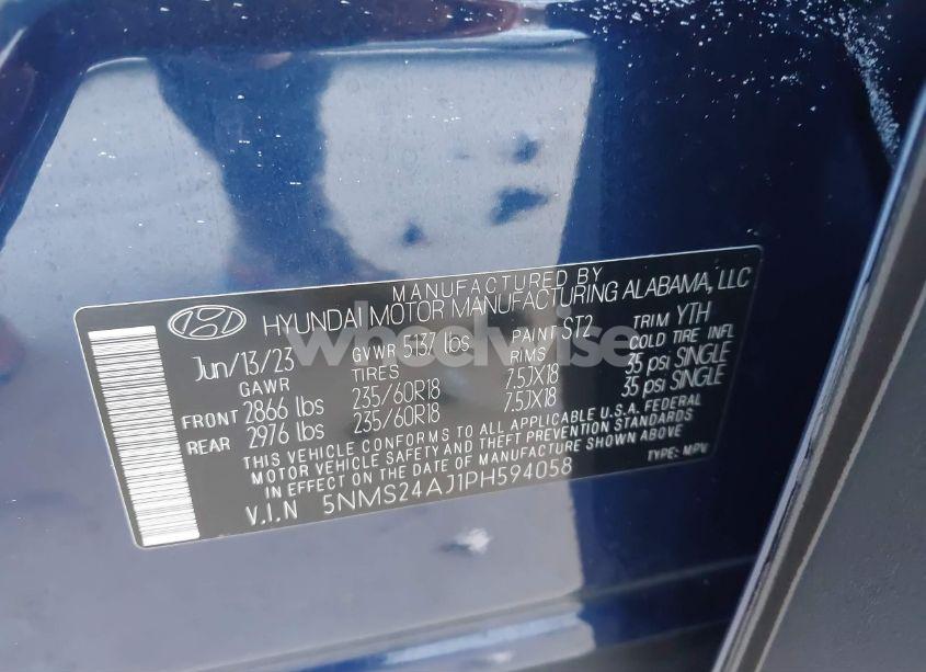 Photo 9 of 2023 Hyundai Santa FE SEL (VIN 5NMS24AJ1PH594058)