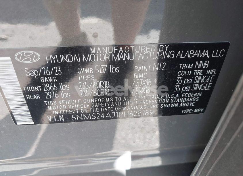Photo 9 of 2023 Hyundai Santa FE SEL (VIN 5NMS24AJ1PH628189)