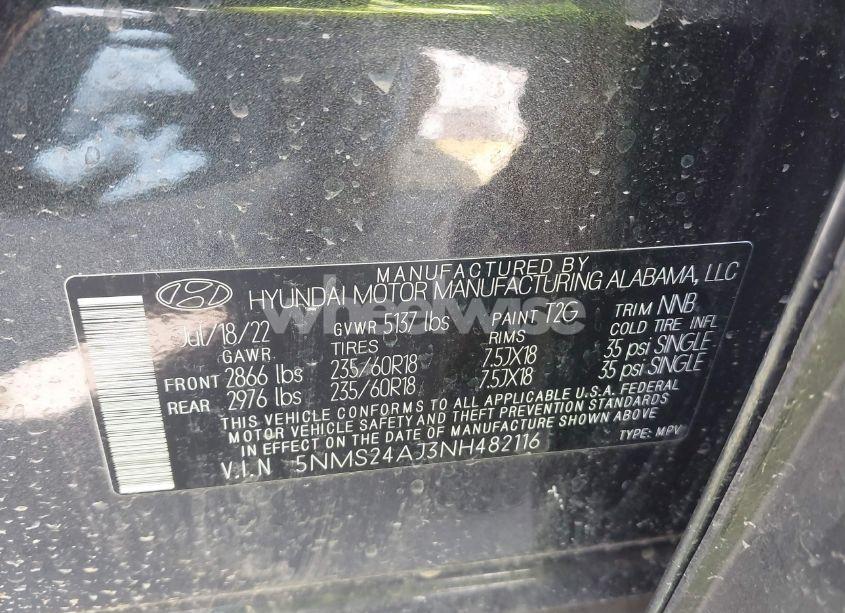 Photo 9 of 2022 Hyundai Santa FE SEL (VIN 5NMS24AJ3NH482116)