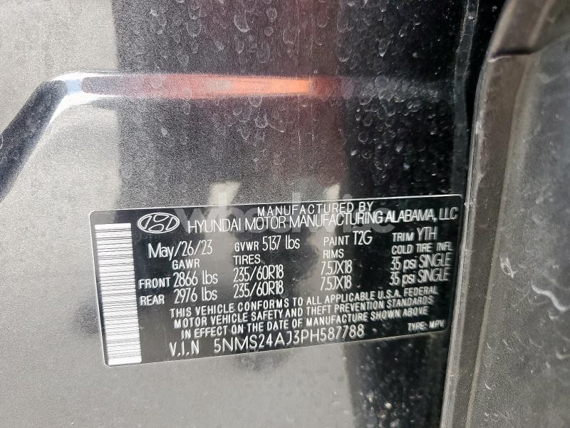 Photo 2 of 2023 HYUNDAI SANTA FE SEL (VIN 5NMS24AJ3PH587788)