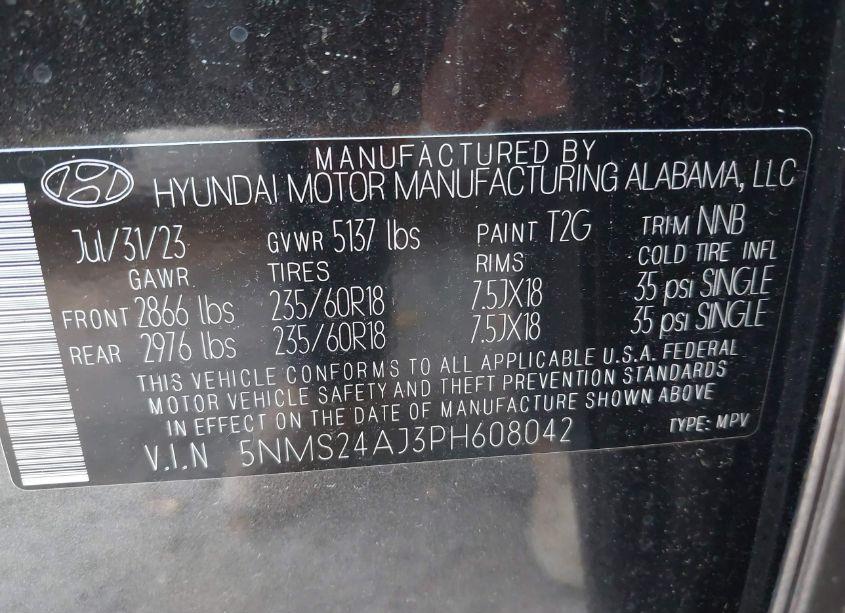 Photo 9 of 2023 Hyundai Santa FE SEL (VIN 5NMS24AJ3PH608042)