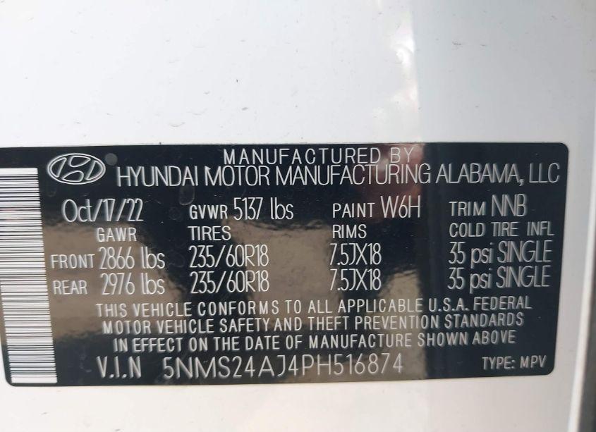 Photo 9 of 2023 Hyundai Santa FE SEL (VIN 5NMS24AJ4PH516874)