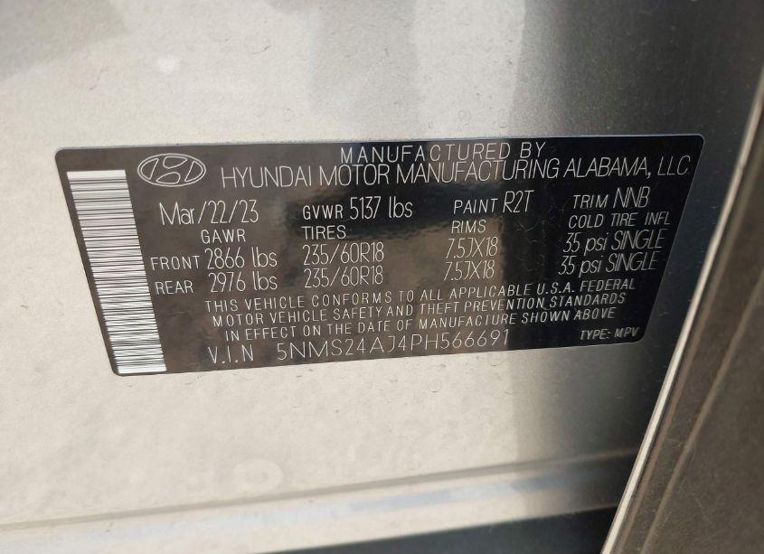 Photo 9 of 2023 Hyundai Santa FE SEL (VIN 5NMS24AJ4PH566691)