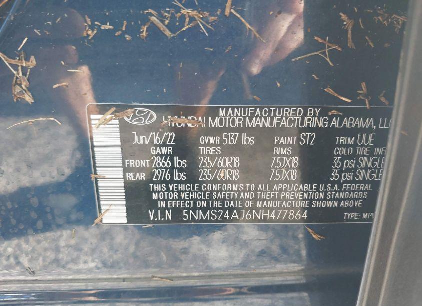 Photo 9 of 2022 Hyundai Santa FE SEL (VIN 5NMS24AJ6NH477864)