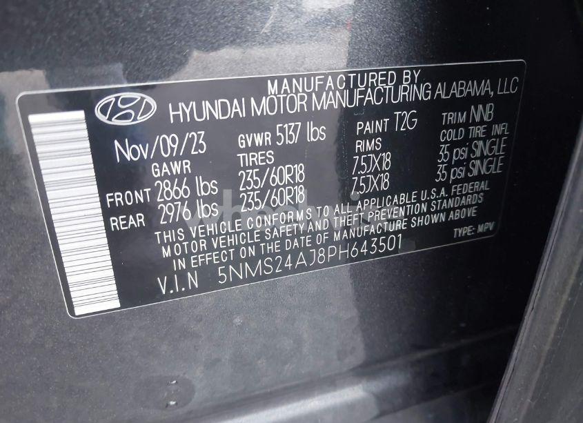 Photo 9 of 2023 Hyundai Santa FE SEL (VIN 5NMS24AJ8PH643501)