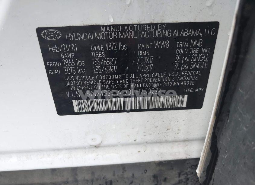 Photo 9 of 2020 Hyundai Santa FE SE (VIN 5NMS2CAD0LH230227)