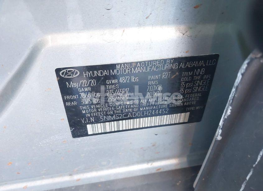 Photo 9 of 2020 Hyundai Santa FE SE (VIN 5NMS2CAD0LH244452)