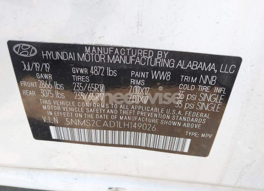 Photo 9 of 2020 Hyundai Santa FE SE (VIN 5NMS2CAD1LH149026)