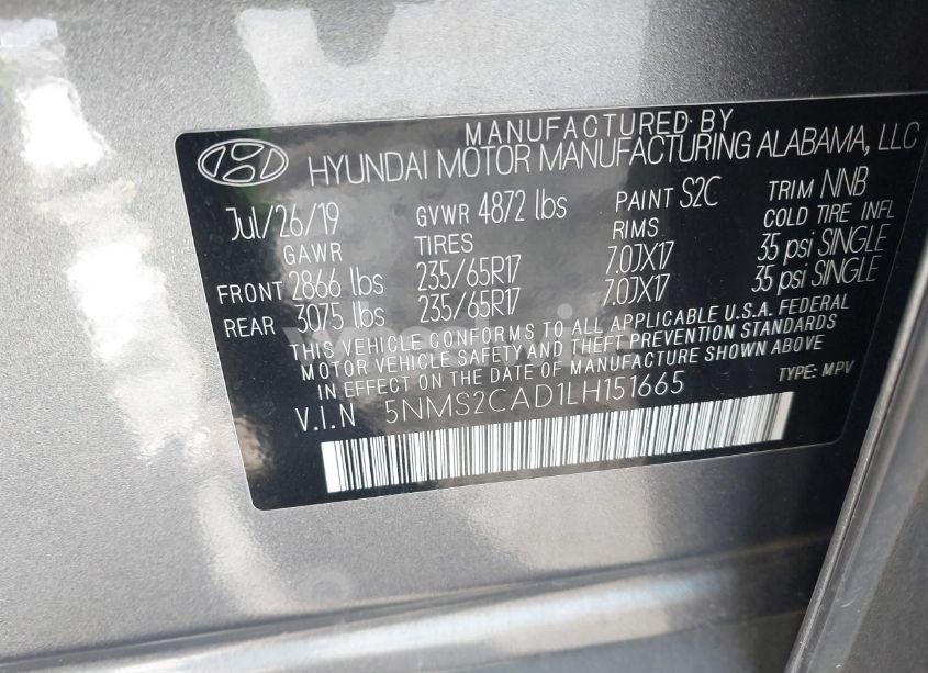 Photo 9 of 2020 Hyundai Santa FE SE (VIN 5NMS2CAD1LH151665)