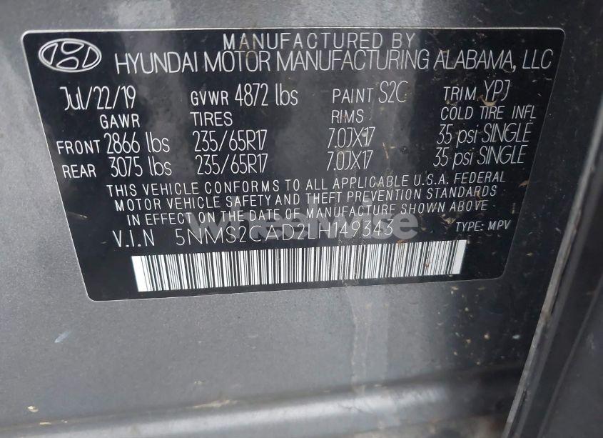 Photo 9 of 2020 Hyundai Santa FE SE (VIN 5NMS2CAD2LH149343)