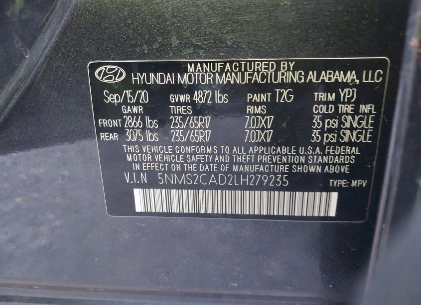 Photo 9 of 2020 Hyundai Santa FE SE (VIN 5NMS2CAD2LH279235)