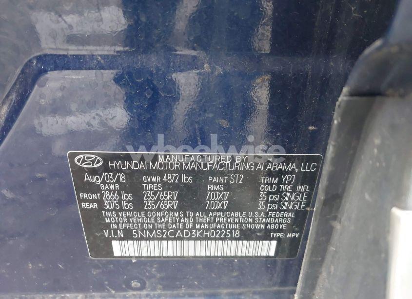 Photo 9 of 2019 Hyundai Santa FE SE (VIN 5NMS2CAD3KH022518)