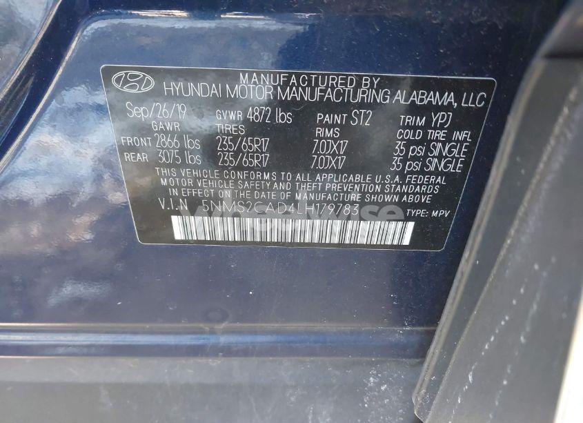 Photo 9 of 2020 Hyundai Santa FE SE (VIN 5NMS2CAD4LH179783)