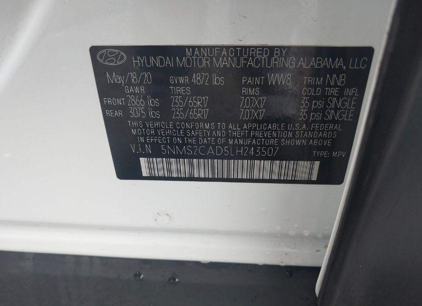Photo 9 of 2020 Hyundai Santa FE SE (VIN 5NMS2CAD5LH243507)