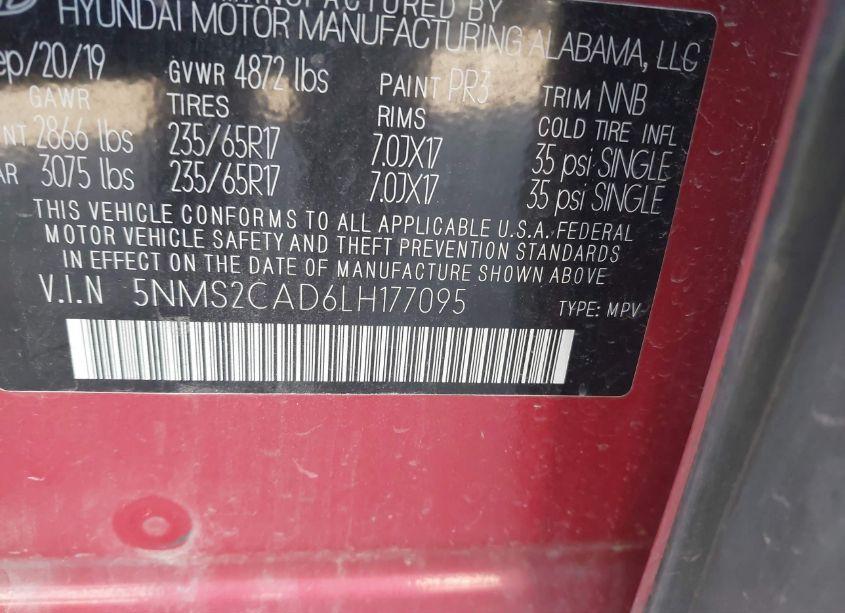 Photo 9 of 2020 Hyundai Santa FE SE (VIN 5NMS2CAD6LH177095)