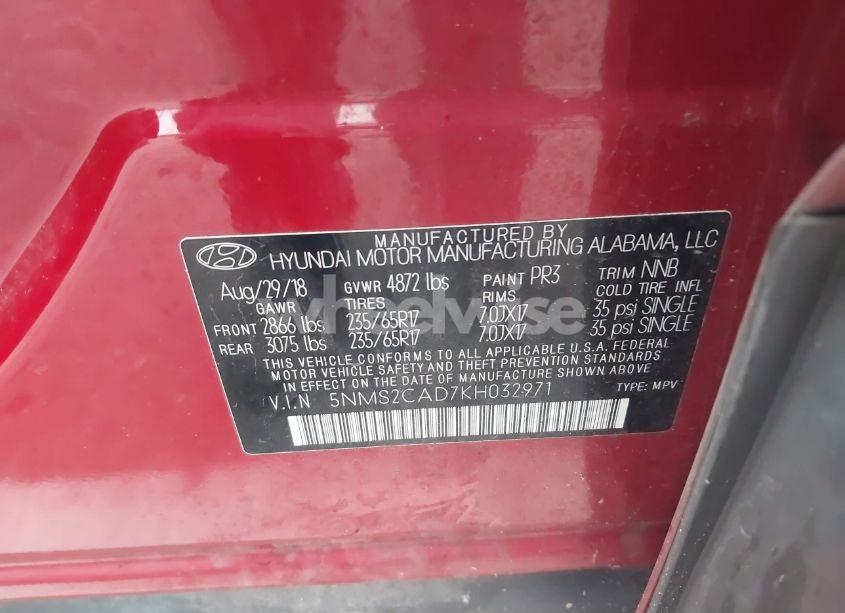 Photo 9 of 2019 Hyundai Santa FE SE (VIN 5NMS2CAD7KH032971)