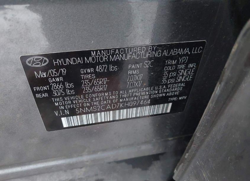 Photo 9 of 2019 Hyundai Santa FE SE (VIN 5NMS2CAD7KH097464)