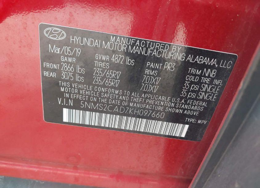 Photo 9 of 2019 Hyundai Santa FE SE (VIN 5NMS2CAD7KH097660)