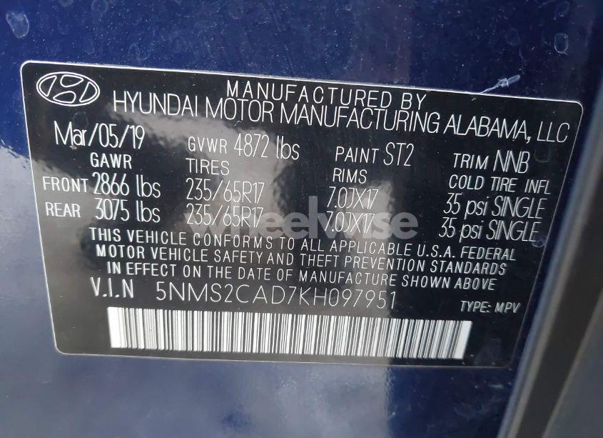 Photo 9 of 2019 Hyundai Santa FE SE (VIN 5NMS2CAD7KH097951)