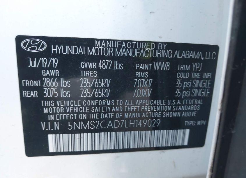 Photo 9 of 2020 Hyundai Santa FE SE (VIN 5NMS2CAD7LH149029)