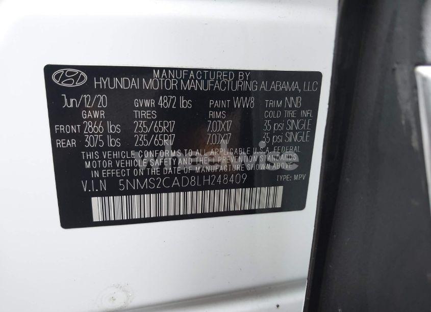Photo 9 of 2020 Hyundai Santa FE SE (VIN 5NMS2CAD8LH248409)