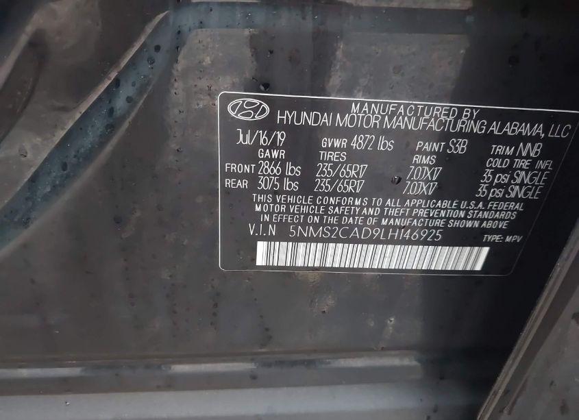 Photo 9 of 2020 Hyundai Santa FE SE (VIN 5NMS2CAD9LH146925)