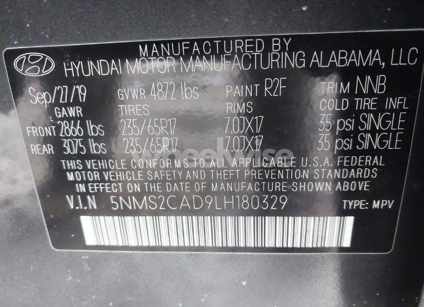 Photo 9 of 2020 Hyundai Santa FE SE (VIN 5NMS2CAD9LH180329)