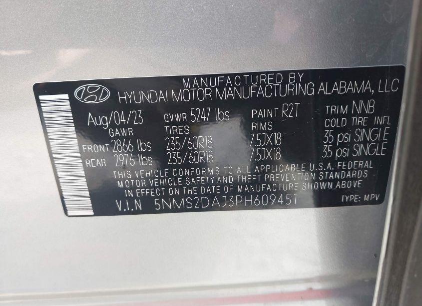Photo 9 of 2023 Hyundai Santa FE SEL (VIN 5NMS2DAJ3PH609451)