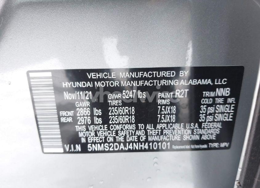 Photo 9 of 2022 Hyundai Santa FE SEL (VIN 5NMS2DAJ4NH410101)