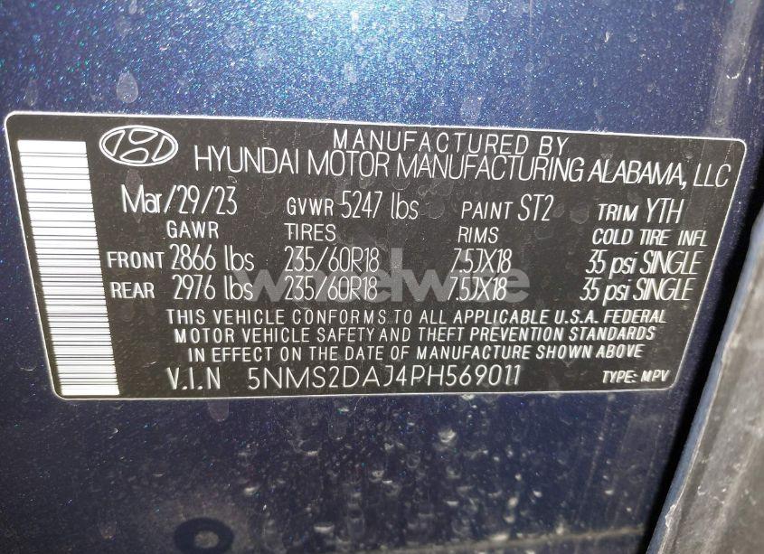 Photo 9 of 2023 Hyundai Santa FE SEL (VIN 5NMS2DAJ4PH569011)