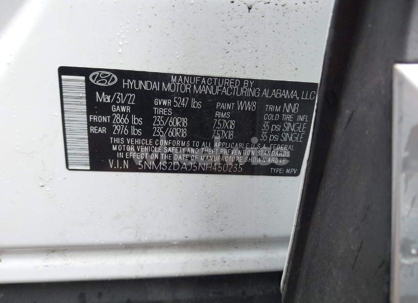 Photo 9 of 2022 Hyundai Santa FE SEL (VIN 5NMS2DAJ5NH450235)