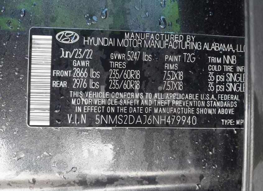 Photo 9 of 2022 Hyundai Santa FE SEL (VIN 5NMS2DAJ6NH479940)