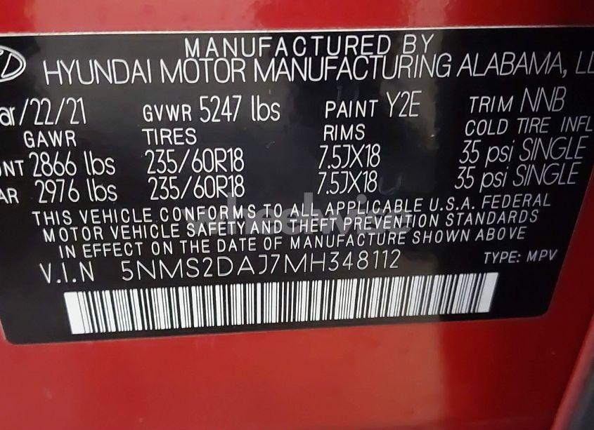 Photo 9 of 2021 Hyundai Santa FE SEL (VIN 5NMS2DAJ7MH348112)