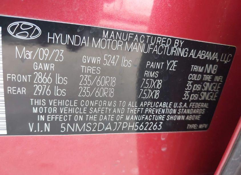 Photo 9 of 2023 Hyundai Santa FE SEL (VIN 5NMS2DAJ7PH562263)