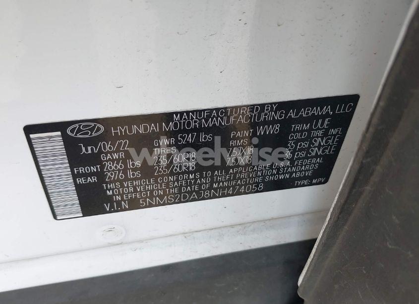 Photo 9 of 2022 Hyundai Santa FE SEL (VIN 5NMS2DAJ8NH474058)