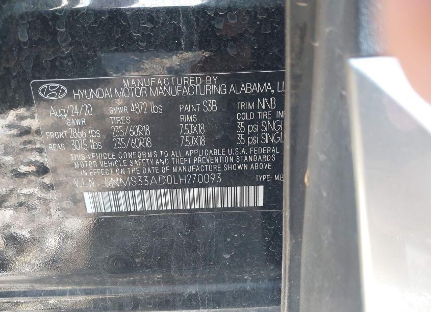 Photo 9 of 2020 Hyundai Santa FE SEL (VIN 5NMS33AD0LH270093)
