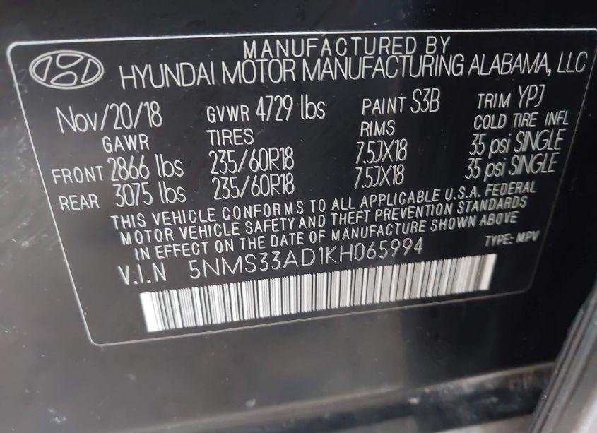 Photo 9 of 2019 Hyundai Santa FE SEL PLUS (VIN 5NMS33AD1KH065994)