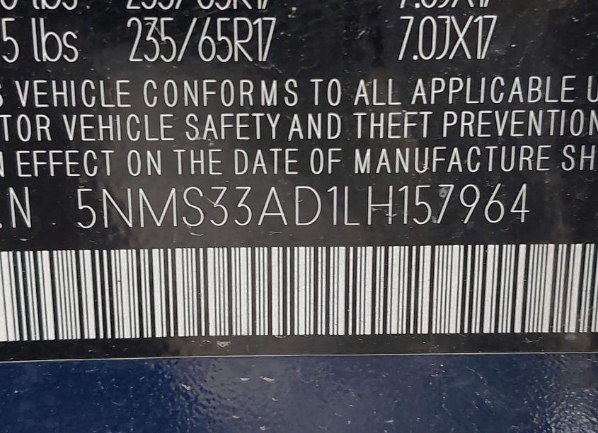 Photo 9 of 2020 Hyundai Santa FE SEL (VIN 5NMS33AD1LH157964)