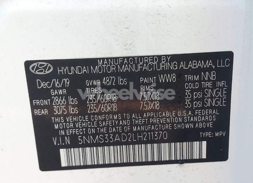 Photo 9 of 2020 Hyundai Santa FE SEL (VIN 5NMS33AD2LH211370)