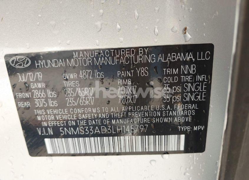 Photo 9 of 2020 Hyundai Santa FE SEL (VIN 5NMS33AD3LH145797)