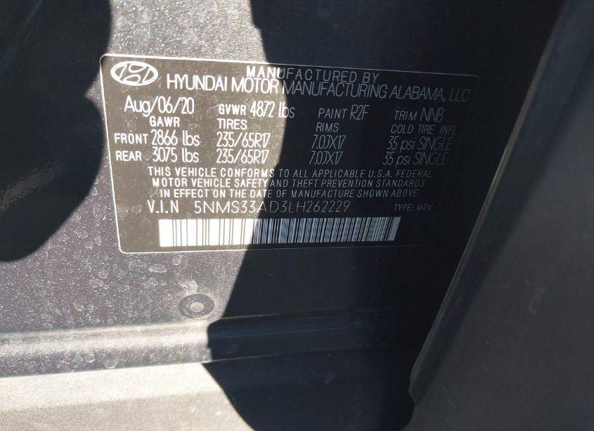 Photo 9 of 2020 Hyundai Santa FE SEL (VIN 5NMS33AD3LH262229)