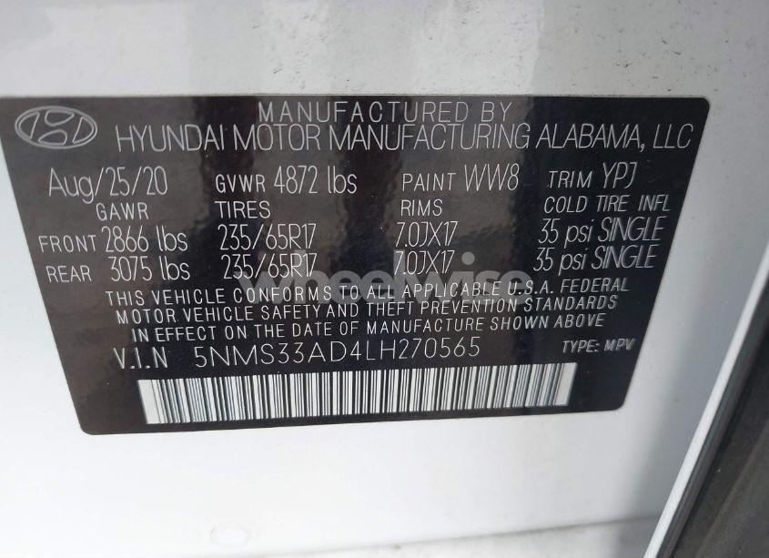 Photo 9 of 2020 Hyundai Santa FE SEL (VIN 5NMS33AD4LH270565)