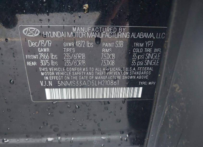 Photo 9 of 2020 Hyundai Santa FE SEL (VIN 5NMS33AD5LH210861)