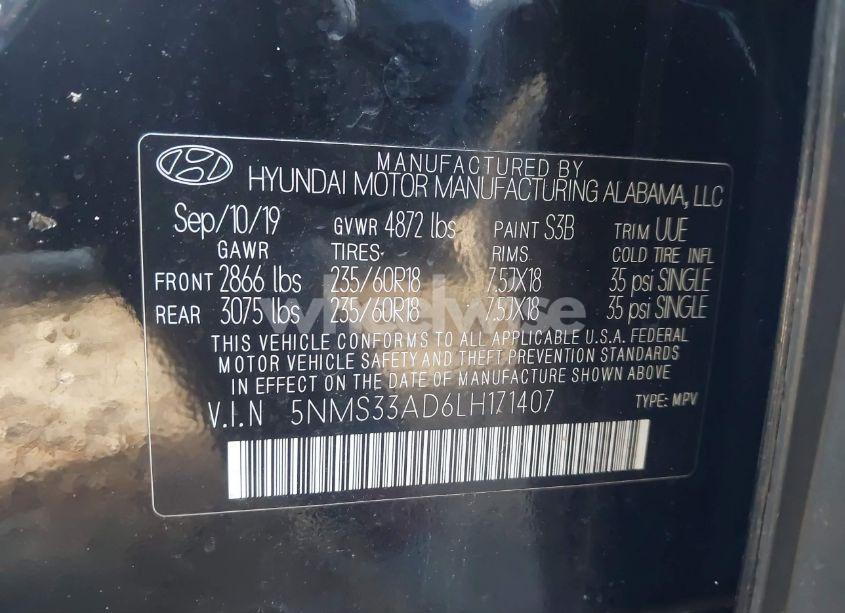 Photo 9 of 2020 Hyundai Santa FE SEL (VIN 5NMS33AD6LH171407)