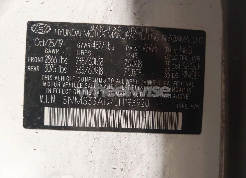 Photo 9 of 2020 Hyundai Santa FE SEL (VIN 5NMS33AD7LH193920)