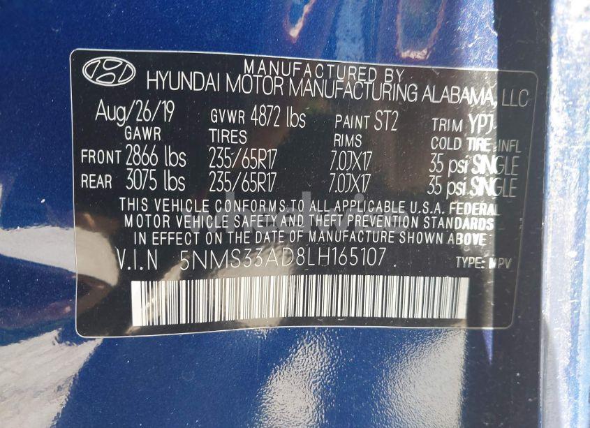 Photo 9 of 2020 Hyundai Santa FE SEL (VIN 5NMS33AD8LH165107)