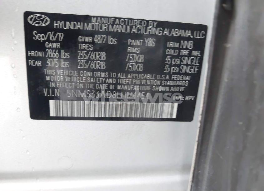 Photo 9 of 2020 Hyundai Santa FE SEL (VIN 5NMS33AD8LH174454)
